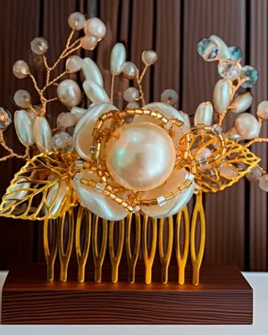 Peine de Novia Dorado con Perlas Martina Elegante y Atemporal