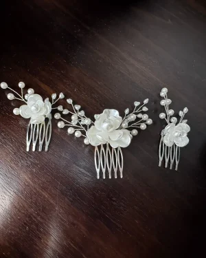 Peine de Novia con Flores y Perlas Tamara Fino y Natural