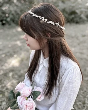 corona de novia con perlas blancas Selena